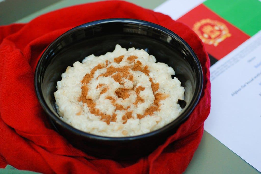 Sheer Birinj a bowl of Afghan Rice Pudding