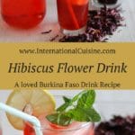 A picture of a refreshing hibiscus flowers made into a drink.