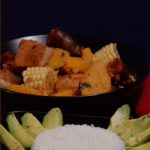 Rice and Avocado slices served with Sancocho
