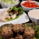 a bunch of Egyptian fava bean falafels with all the fixins