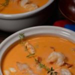 A picture of Icelandic Lobster and Shrimp soup a beautiful orange color perfect for fall