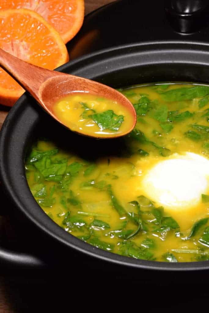 Lesotho spinach and tangerine soup