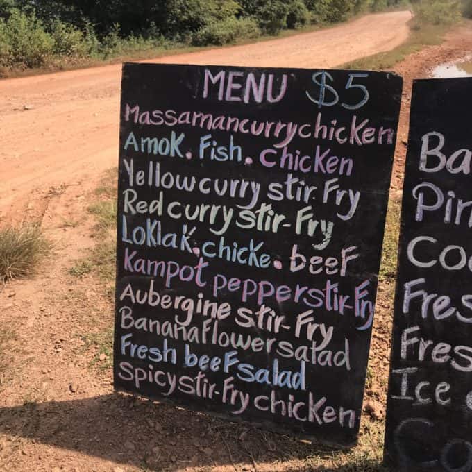 A Chalk Menu board with a bunch of Khmer recipes listed