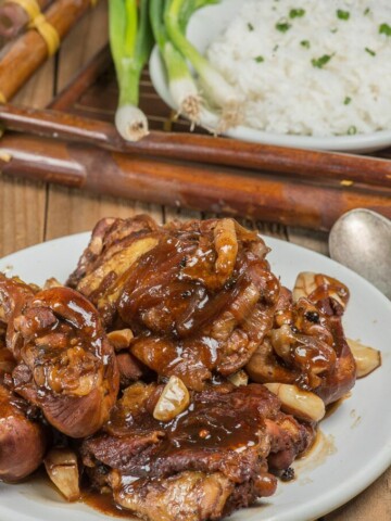 A plate full of chicken adobo