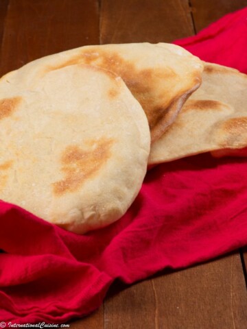 Pieces of freshly made Syrian pita bread