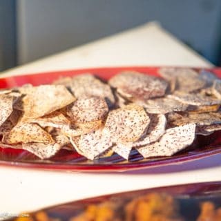 A plateful of fried taro chips