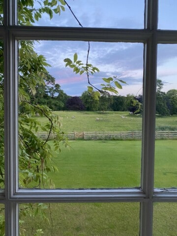 A beautiful view of the Scottish countryside from a window