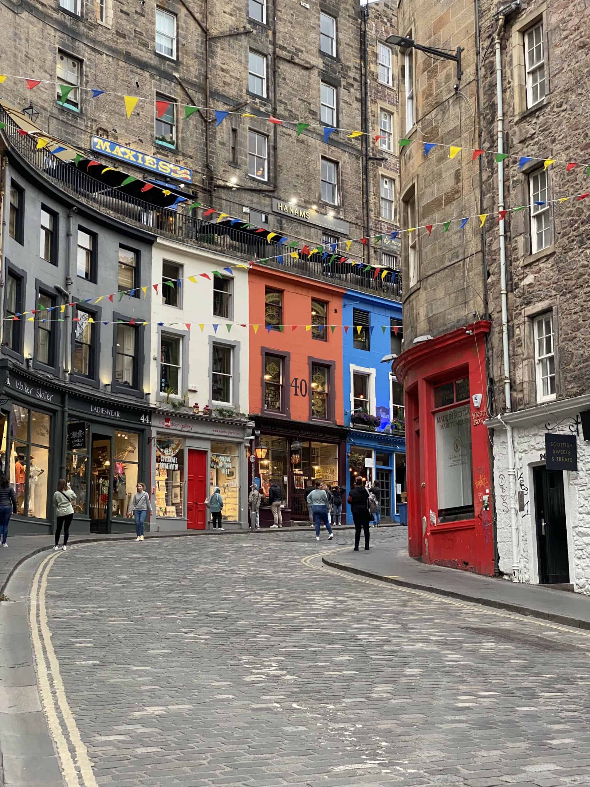 A colorful street in Edinburgh.