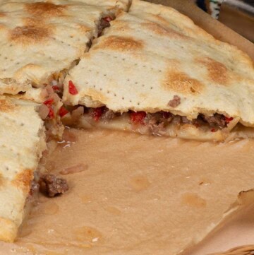 Slices of Ichlekli- a thin meat pie.